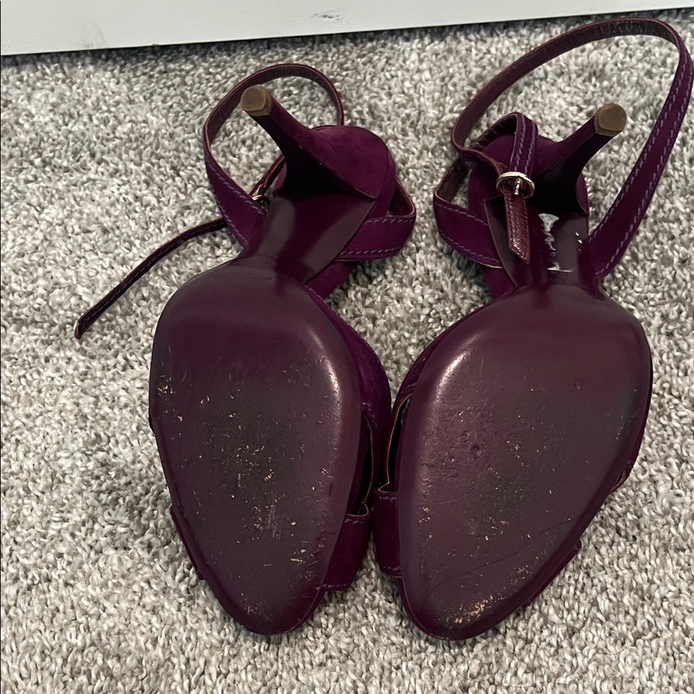 Saint Laurent Deep Plum Suede Slingback Heels - Picture 5 of 5